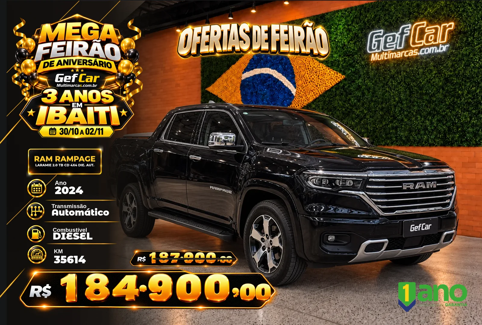RAM RAMPAGE LARAMIE 2.0 TB CD 4X4 DIE. AUT. 2024